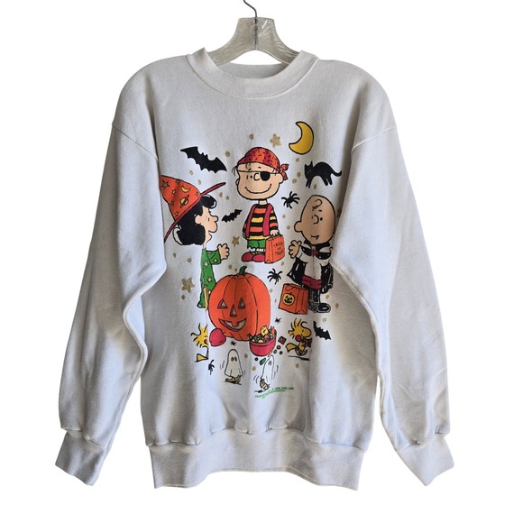 Peanuts Tops - Peanuts Large Sweatshirt Womens White Good Halloween Charlie Brown Vintage USA